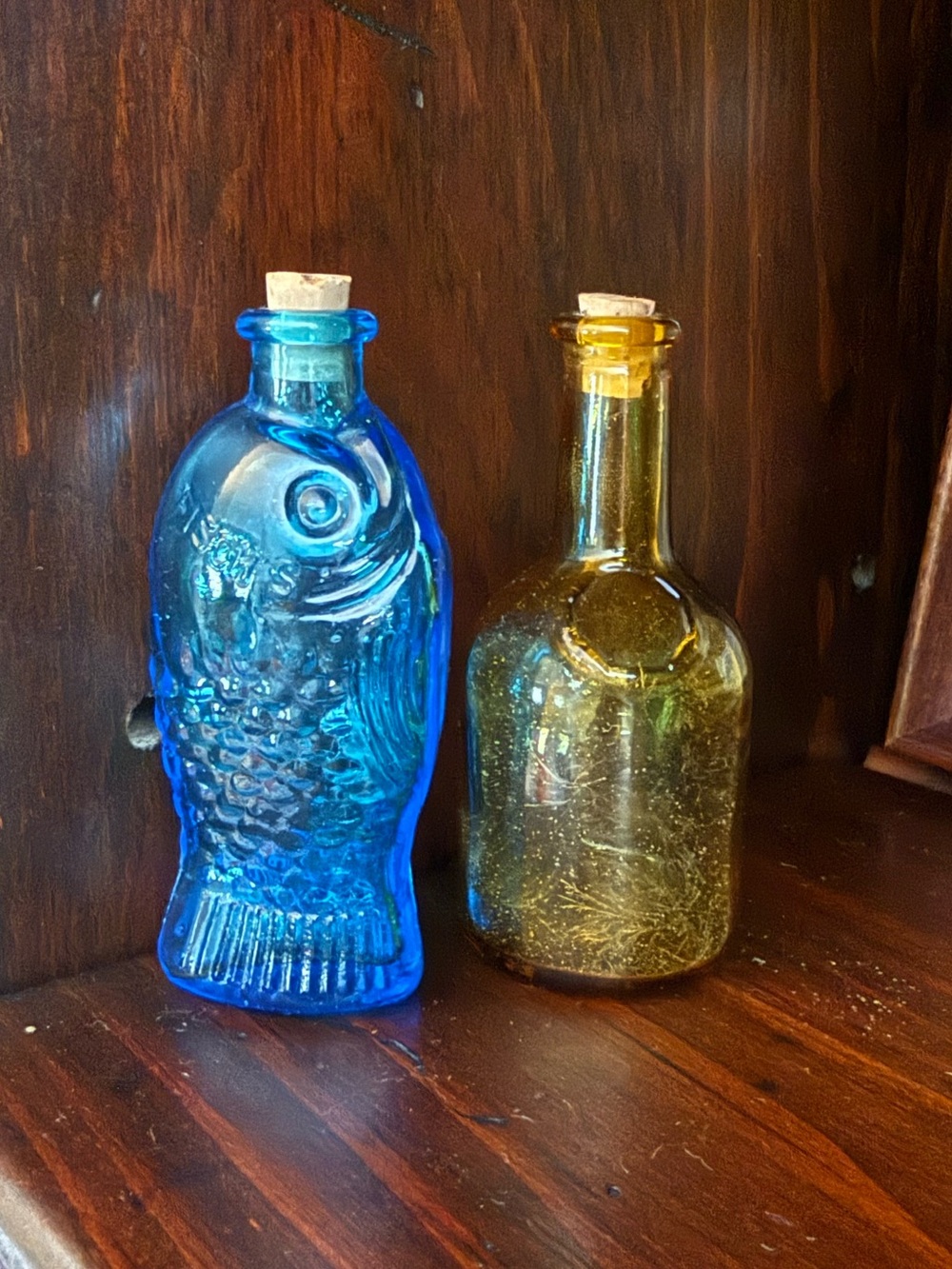 1970’s Vintage Dr. Fisch's bitters fish mini bottle & amber mini bottle.
